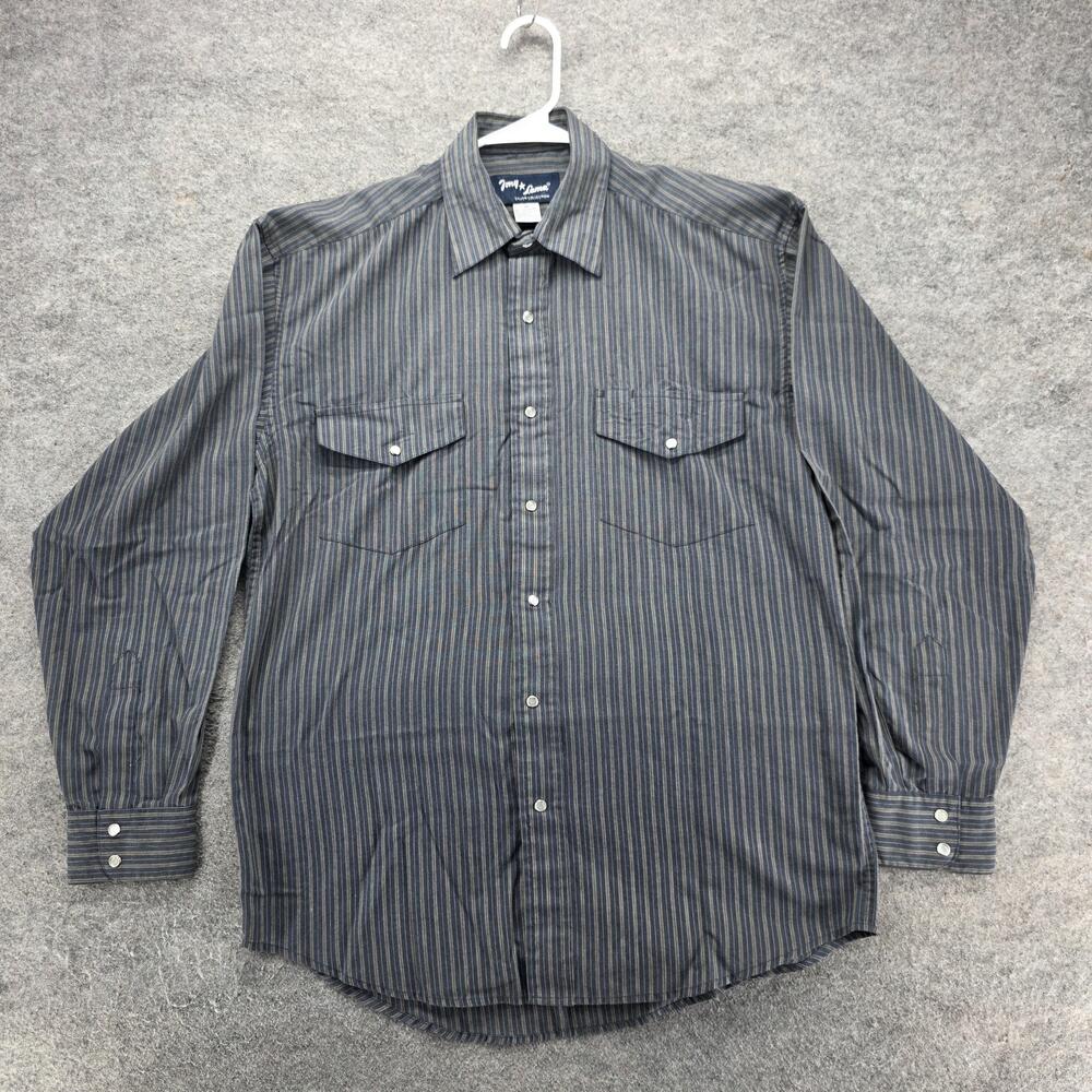 Tony Lama Shirt Mens M Gray Striped Long Sleeve Button Up Pockets Snap